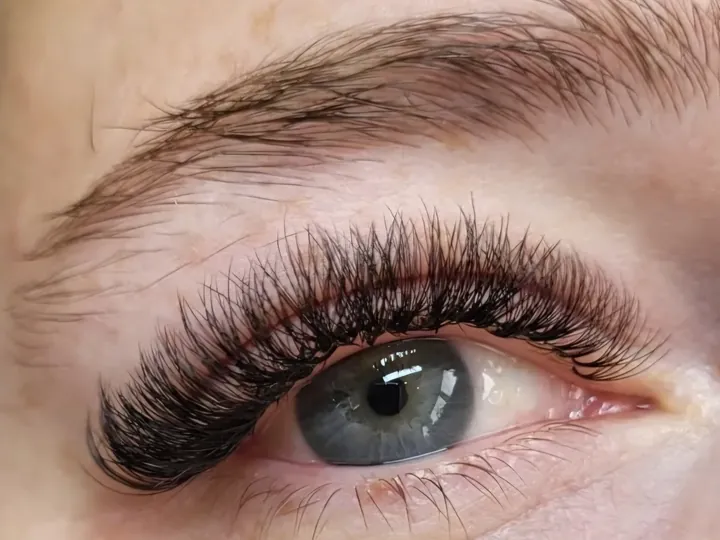 Blauwgrijs oog met 6D volume wimpers