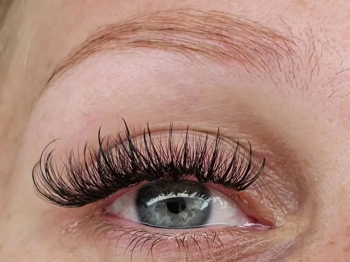Blauwgrijs oog met wispy wimpers